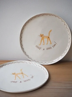 Тарелка ручной работы Ладан керамика «Have a good day/cat», 20 см