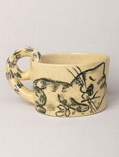 Кружка ручной работы «Котик с конфетой», бежевая, керамика, 200 мл