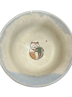 Блюдце ручной работы Керемет «Котик с клубком», голубое, керамика, 12 см