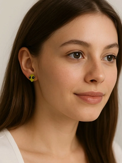 Серёжки-гвоздики Радость Рядом «Инопланетянин», полимерная глина, зеленые, фото 3.