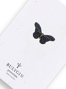 Брошь ручной работы Bulygin «Бабочка», фарфор, чёрно-золотистая