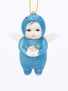 Ёлочная игрушка из фарфора «Малыш в костюме динозаврика», голубой, 10 см
