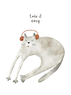 Постер интерьерный с котиком  «Take it easy», А2