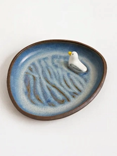 Тарелка с фигуркой внутри Чайка, чёрная, керамика, 14 см