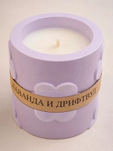 Соевая свеча «Цветочки» в стакане с ароматом лаванды и дрифтвуда, гипс