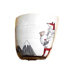 Кружка ручной работы с росписью Лис в горах с банкой, керамика, 450 мл