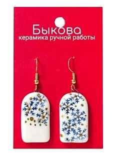 Серьги ручной работы Быкова керамика «Синие снежинки»‎, фарфор