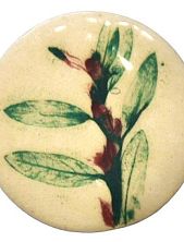 Брошь ручной работы Оттиск трав, зеленая, керамика