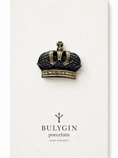 Брошь ручной работы Фарфор Булыгина «Корона», чёрно-серебристая