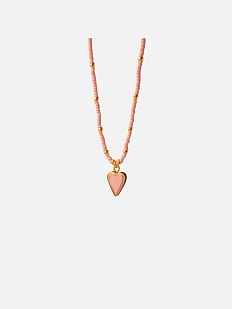 Колье из бисера с кулоном сердечком, дерево