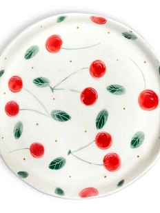 Блюдце ручной работы «Вишня», полуфарфор, 13 см