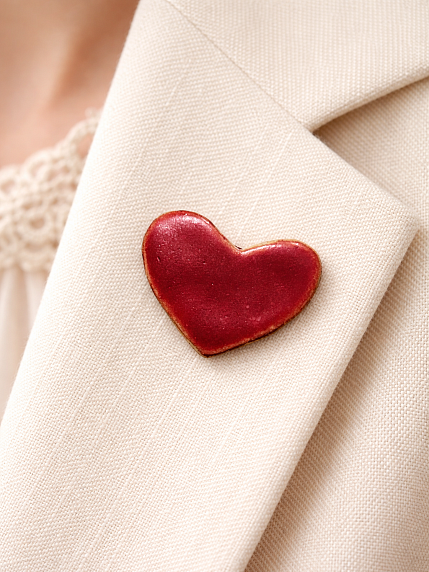 Брошь ручной работы Сердце, красная матовая, керамика, фото 2.