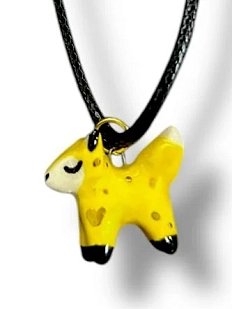 Подвеска керамическая ручной работы с лисой, жёлтая