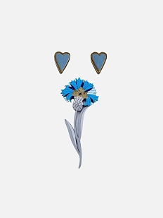 Набор украшений ручной работы брошь «Василек» и серёжки-гвоздики «Сердечки», дерево