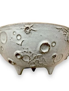 Миска на ножках ручной работы «Луна», серо-голубая, керамика