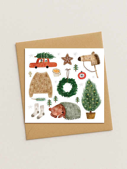 Открытка на Новый год «Новогодние зарисовки», квадратная, фото 2.