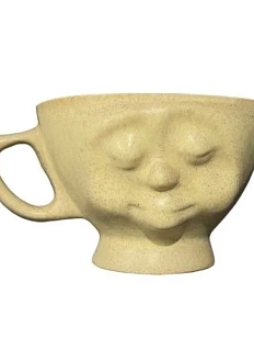 Кружка ручной работы с личиком, светло-бежевая, керамика, 350 мл
