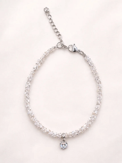 Браслет ручной работы «Heart», алмазное стекло, родированная латунь, фото 1.