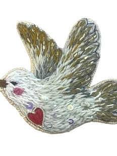 Брошь с ручной вышивкой «Голубь», серая