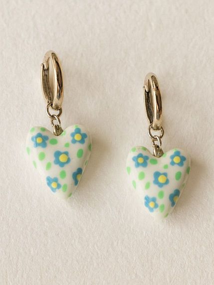 Серьги-конго «Сердечки с цветочками», полимерная глина, фото 1.