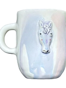 Кружка ручной работы Мария Гордеева Лошадка с точками, сине-розовая, керамика, 350 мл