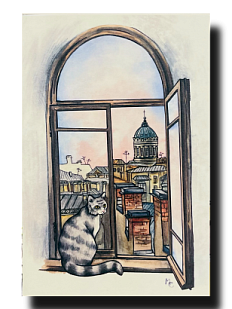 Открытка «Кот у окна», Elizabeth Madar