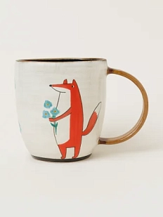 Кружка ручной работы Ким керамика с росписью Лис с цветами, керамика, 450 мл