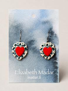 Серьги Elizabeth Madar Сердца с орнаментом, красные, керамика