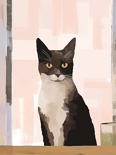 Постер интерьерный DARI DARI «Черно-белый кот», А4