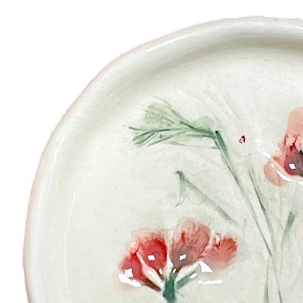 Блюдце для украшений ручной работы Чашки и поцелуи «Красные цветочки», полуфарфор, 7 см, фото 3.