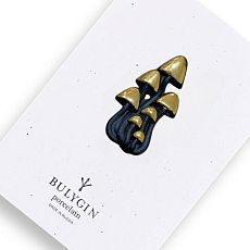 Брошь ручной работы Bulygin «Грибы», фарфор, чёрно-золотистая