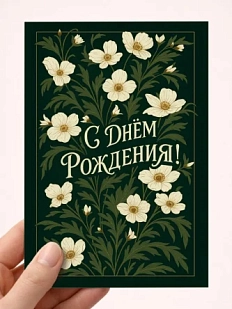 Открытка DARI DARI с бежевыми цветами «С Днём рождения!», зеленая