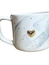 Кружка ручной работы Анна Герман с золотым сердечком, бело-голубая, фарфор, 300 мл