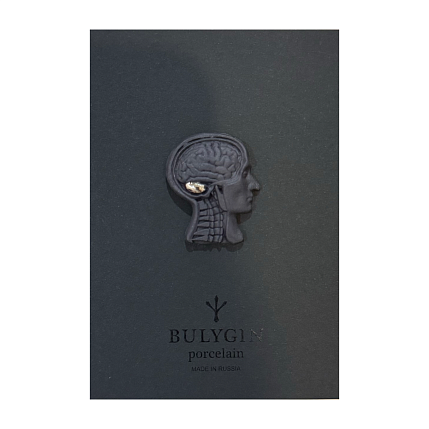 Брошь ручной работы Bulygin «Мозг», фарфор, чёрно-серебристая, фото 2.