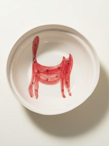 Тарелка ручной работы Донышко-горлышко «Кот Краш Красный», белая, керамика, фото 1.