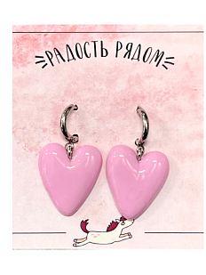 Серьги-конго Сердечки, полимерная глина, розовые