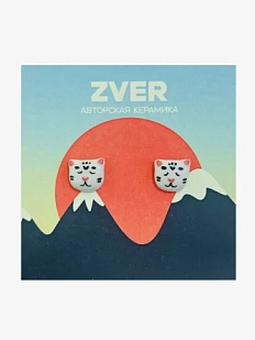 Серьги-гвоздики Звер ручной работы «Довольные котики», белый, керамика