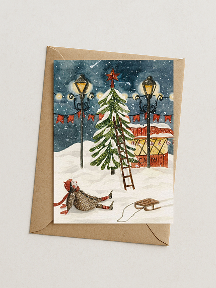 Открытка на Новый год «Санки», фото 1.