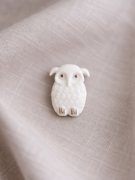 Брошь ручной работы Bulygin «Сова», бело-серебристая, фарфор, фото 2.