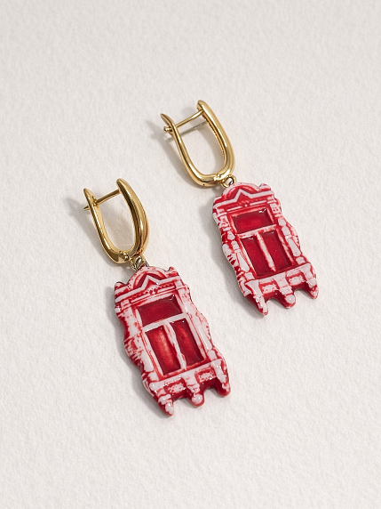 Серьги ручной работы Быкова керамика «Красные ставни», фарфор, фото 2.