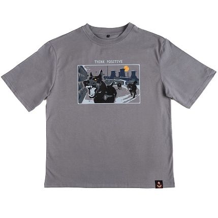 Оверсайз футболка Barking Store «Think positive», XL муж., серый, фото 1.