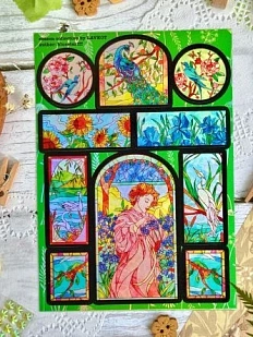 Стикерпак Лавкот голографический «Витраж с девушкой и птицами», А6