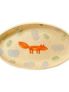 Тарелка овальная ручной работы Лиса и вишни, керамика, 17,5 см