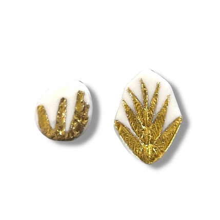 Серёжки-гвоздики из фарфора с позолотой «Веточки», фото 1.