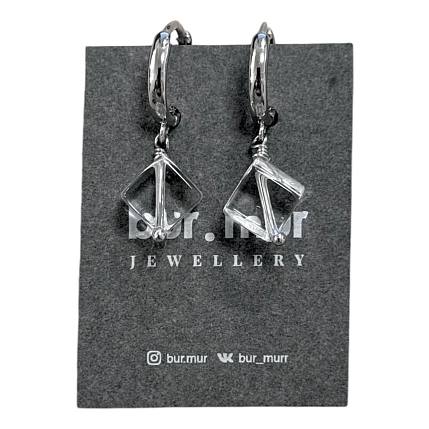 Серьги-конго Бур.Мур «Ice», родированная латунь, горный хрусталь, фото 1.