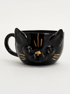 Кружка ручной работы «Кот», чёрная, керамика, 300 мл