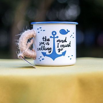 Эмалированная кружка «Sea is calling», белая, 400 мл, фото 3.