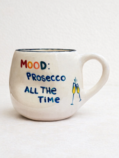 Кружка ручной работы мятая «Mood: prosecco all the time», синяя, керамика, 400 мл