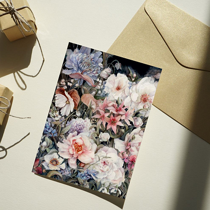 Открытка Оксана Викторова «Цветы», односторонняя, фото 2.