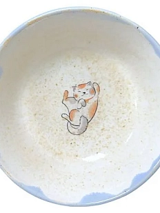 Блюдце ручной работы Керемет «Игривый котик», голубое, керамика, 12 см